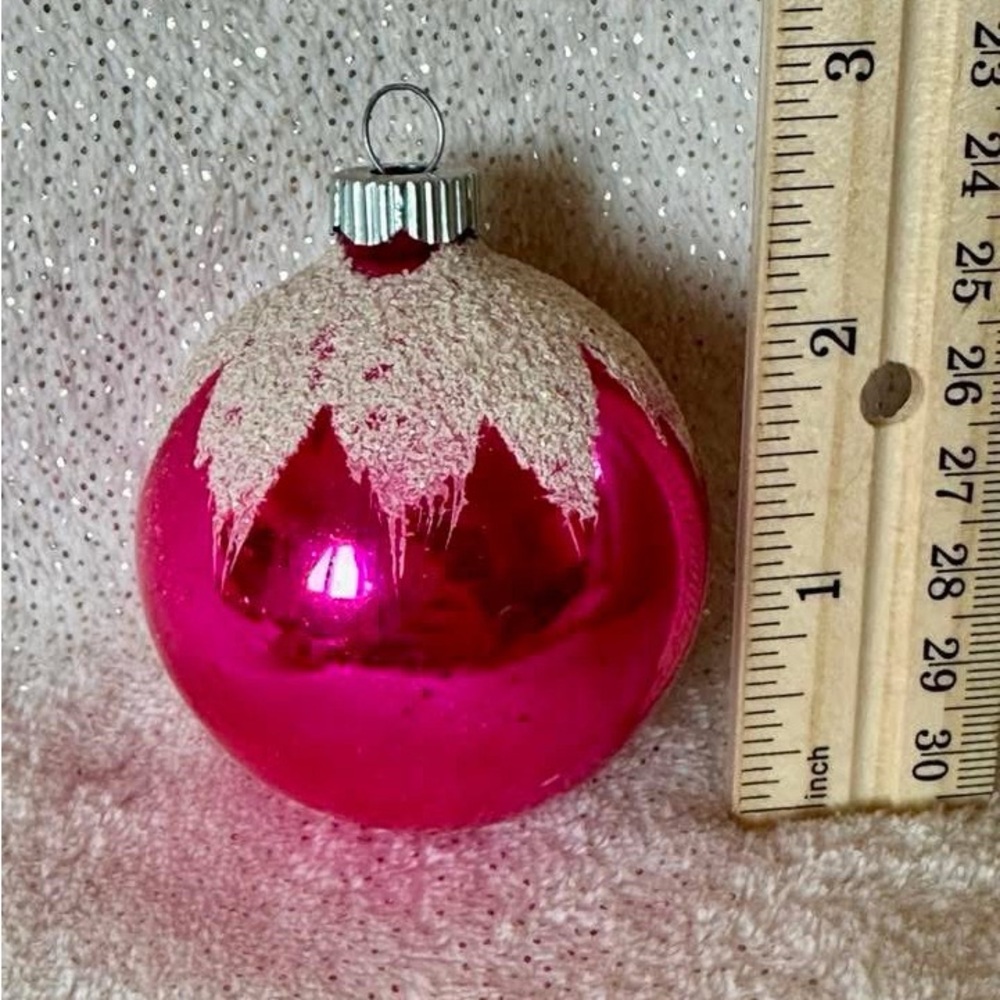 Bright Pink Snowcap Glass Ornament by Shiny Brite